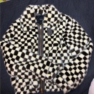 AMIRI Black and White Checkered Fur Jacket
